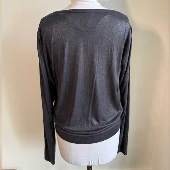 FREE PEOPLE SHIMMER BLACK FLOWY SLEEVE HENLEY LONF SLEEVE BOAT NECK SMALL - Picture 4 of 8